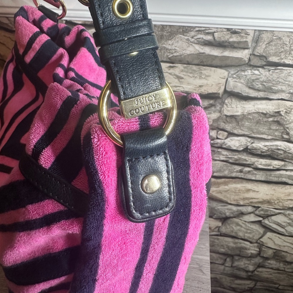 Vintage Y2K Juicy Couture Pink and Black Striped velour bag - Picture 3 of 9